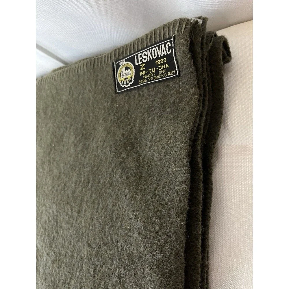 Leteks Leskovac Vintage Wool Blanket Army Green Military 1983 Large 80” X 52”